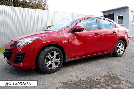 Восстановление левой передней двери автомобиля Mazda 3 - до ремонта